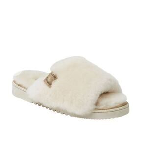Fireside Dearfoams Cairns Genuine Shearling Slide Slipper Metallic Suede Trim 9M